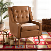 Baxton Studio BBT8056-Tan PUWalnut-CC Baxton Studio Daley Modern and Contemporary Tan Faux Leather Upholstered and Walnut Brown Finished Wood Lounge Armchair